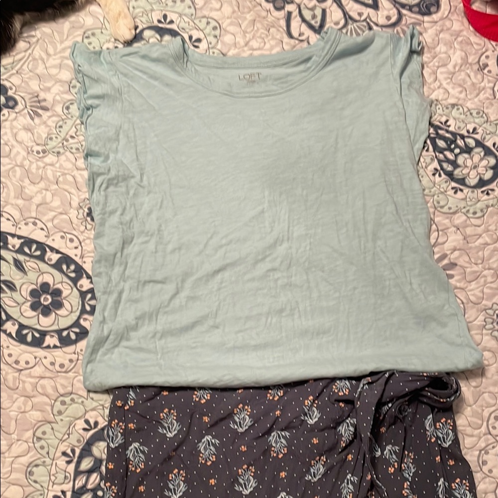 LOFT Light Blue Top and Floral Skirt Set